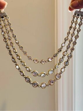 Dainty 3 layered 22k gold plated long mala  premium necklace.